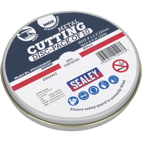 Sealey 115 x 1.2mm Cutting Disc 22mm Bore - Pack of 10 PTC11510CET