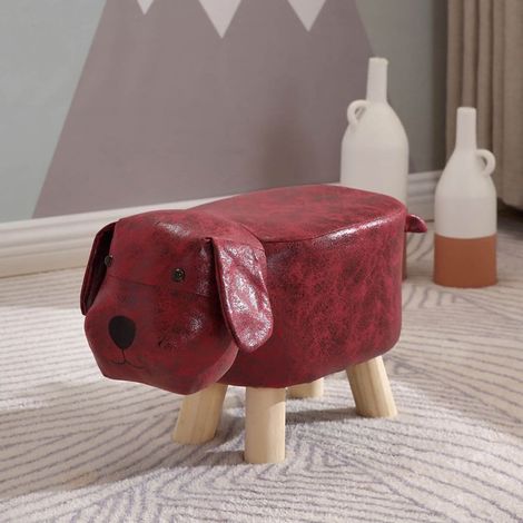 Enfants tabourets bas en bois dessin animé mignon enfants tabouret petit chien forme tabouret pour la maison maternelle rouge. (1/5)