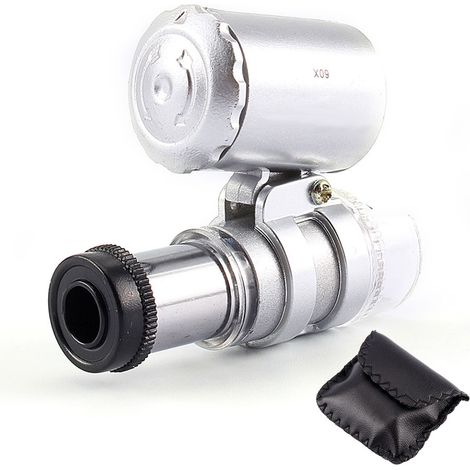 60X Mini Pocket Microscope Jewelry Loupe UV LED Glass Magnifier