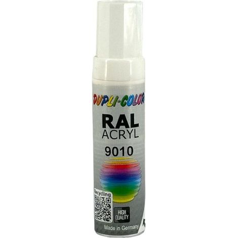 Stylo de retouche peinture acrylique - Blanc pur - RAL 9010 - Mat - Tous supports - Duplicolor (1/4)