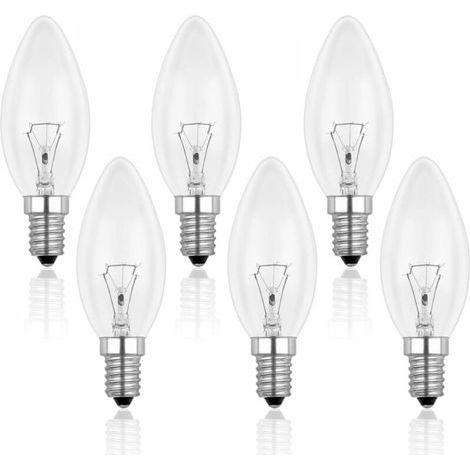 Lampadina a incandescenza E14 da 60W 230V, lampadina a fiamma E14, luce bianca calda dimmerabile 2700K, 600LM, lampadina trasparente C35, per lampadari e lampade da scrivania, confezione da 6 (1/5)