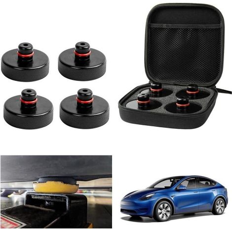 4-teilige Gummi-Wagenheberauflagen, kompatibel mit Tesla Model Y, Juniper, Model 3, Highland SX, mit Aufbewahrungsbox und Stabilisatoren für Hebepunkte (1/5)