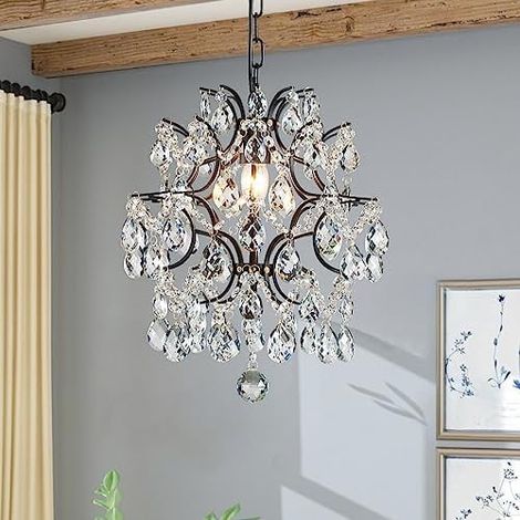 Suspension - Lustre En Cristal - Pour Salle À Manger Chambre Salle De Bain Entrée Salon - Diamètre 33 Cm Hauteur 40,6 Cm - 1 Douille E26 (1/5)