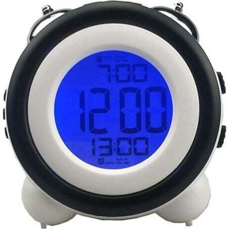 UlisemRéveil Intelligent, Lampe de Chevet en métal à Double Cloche, veilleuse avec capteur Intelligent, réveil électronique, Horloge Lumineuse pour Enfant (Noir) (1/4)
