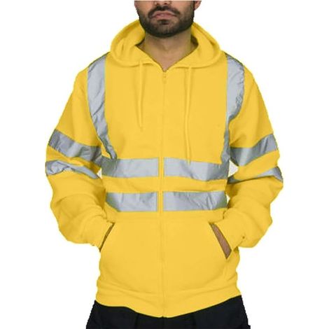 Ineasicer Sweat-shirt Réfléchissant à Capuche Zippée, Homme Hiver pour Vêtements de Travail Haute Visibilité (Jaune, XXL) (1/5)