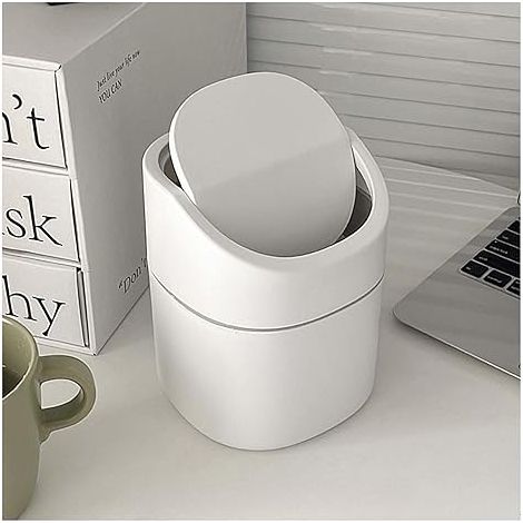 Kleiner Badezimmerabfalleimer, weißer Kunststoff-Badezimmerabfalleimer, kleiner Abfalleimer mit Deckel, geeignet für Zuhause, Wohnzimmer, Schlafzimmer, Badezimmer, Büro (weiß) (1/5)