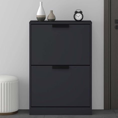 Mai & Mai Armoire à Chaussures Meuble de Rangement à Chaussure à 2 Tiroirs Commode à Chaussures Entrée Gris Noir Mat 60x28x89 cm ACH1 (1/5)