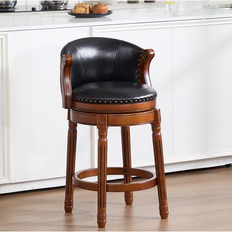 Sgabello da bar girevole 55x55x34 cm in pelle e legno nero, facile da montare per cucina FloraGrace (1/5)