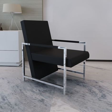 Sillón con patas cromadas cuero sintético negro vidaXL (1/5)