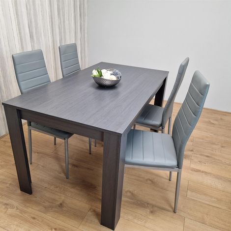 Dining Table and 4 Chairs  Black Dark Grey 4 Grey Velvet Chairs Wood Dining Set Furniture (1/5)
