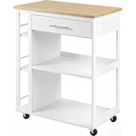 Chariot de cuisine mobile en MDF blanc et bois avec roulettes - 73x88x38 cm (1/5)