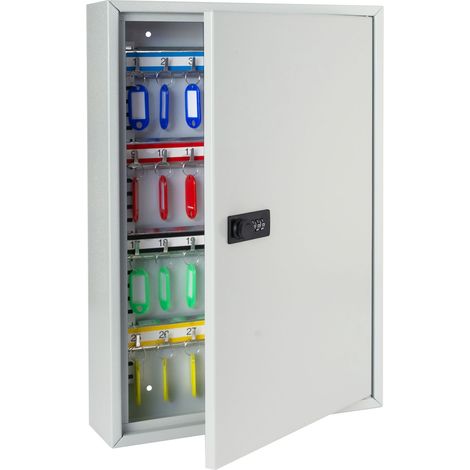HMF 13664-07 Schlüsselschrank mit Zahlencode, Schlüsselkasten groß, 64 Haken, 45 x 30 x 8 cm, Lichtgrau (1/5)
