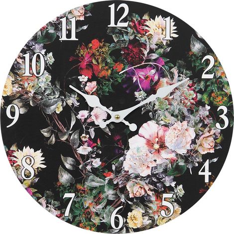 Horloge murale baroque en MDF à motif floral noir et vert pour décoration intérieure Ø 34 cm - PANGIVO (1/2)