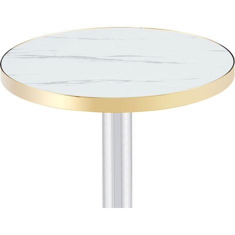 Mesa auxiliar redonda blanca con efecto mármol y borde dorado, estructura metálica, 60 x 73,7 cm (1/5)