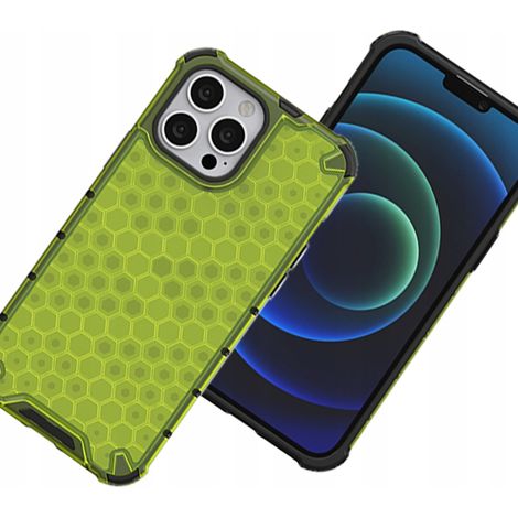 Custodia rinforzata a nido d'ape con cornice in gel per iPhone 13 Pro, verde (1/5)