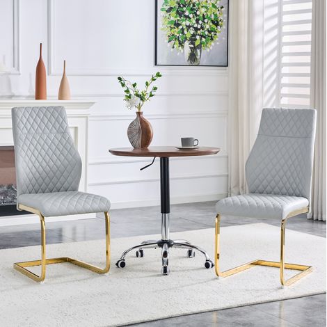 Set de 2 sillas de comedor 100 cm en gris claro con motivo acolchado, estructura de metal dorado y asiento cómodo (1/5)
