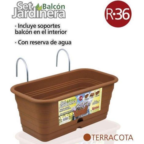 36 cms jardinera para balcon con soportes para colgar color terracota