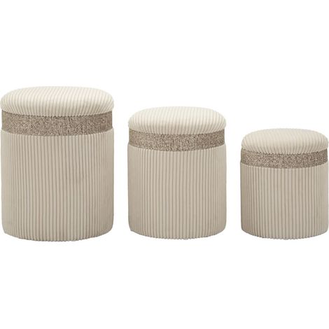 Set 3 pouf contenitore Cortina in poliestere crema Ø40x49, Ø35x42 e Ø31x38 cm (1/5)