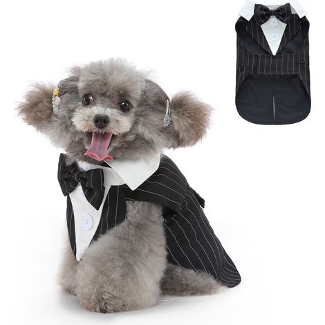 1 costume smoking chien chat, nœud papillon ajustable, polyester noir, pour mariage ou fête (1/5)