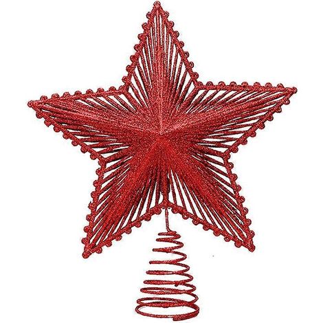 Étoile de Noël ajourée à rayures, à suspendre, à 5 branches, pailletée, rouge (1/5)
