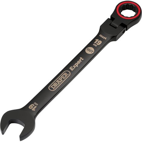 Draper 03926 Draper Expert HI-TORQ Metric Flexible Head Ratchet Combination Spanner, 19mm, Black