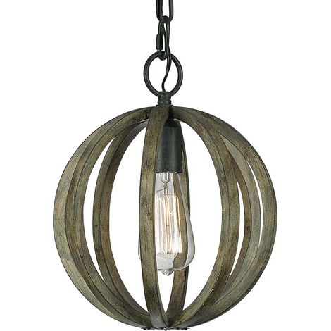 Lampada a sospensione plafoniera lampada a sospensione legno rovere ferro D 25,4 cm 1 fiamma (1/2)