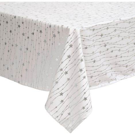 Nappe de Fêtes en velours Blanc motif étoiles argents 140 x 240 cm - Feeric Christmas (1/3)