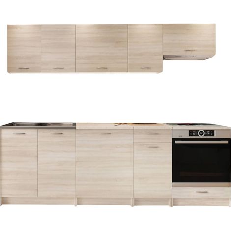 Komplettküche Camerino, Kompaktes und funktionales Set mit Türen und Schublade, Eiche