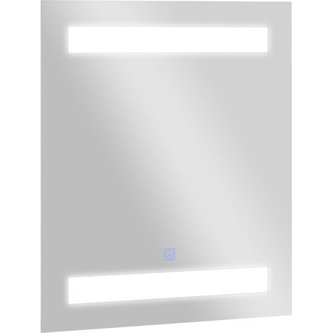 Badezimmer-Wandschrank mit 1 Tür, Spiegel und LED-Beleuchtung  2 Einlegeböden  Weißes MDF (60 x 50 x 15 cm)