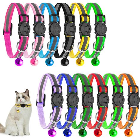 Collier Anti-étranglement pour Chat avec Sangle Réfléchissante, Cloche et Boucle de Ceinture à Dégagement Rapide - 12 Pièces pour Chaton et Chiot (1/5)