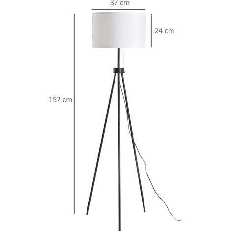 Lampadaire avec abat-jour en polyester et coton, lampe sur pied avec douille E27 pour salon, chambre, blanc, ampoule non incluse. (1/5)