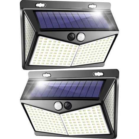 Luz solar para exteriores, foco LED para exteriores con sensor de movimiento, 208 LED, IP65, foco LED solar para exteriores, iluminación exterior con sensor, aplique de pared para jardín y piscina - P (1/5)