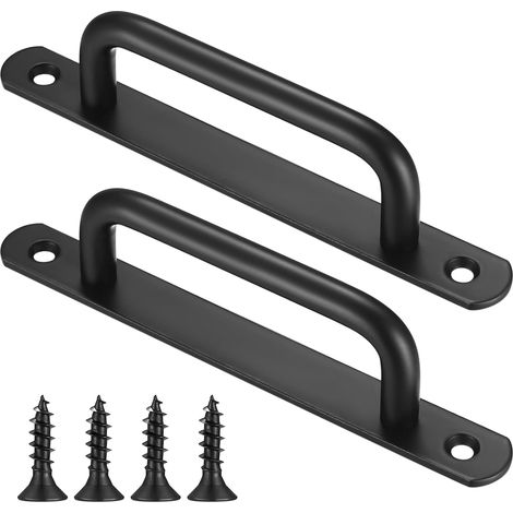 (2 Pièces) Poignée de Porte de Grange Coulissante,Traction de Poignée de Porte Coulissante avec Plaque Acier Inox pour Portes de Grange Armoire（Noire (1/4)