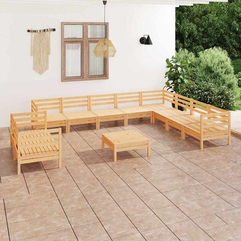Salon de jardin 11 pcs Ensemble Table et Chaise de Jardin - Bois de pin massif BV139371 - BonneVie (1/5)
