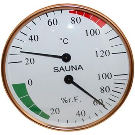 Wandmontiertes Sauna-Hygrometer, 10 x 10 x 3 cm, Gold und Weiß, mit Thermometer und Luftfeuchtigkeit, Dampfsauna-Zubehör (1/5)