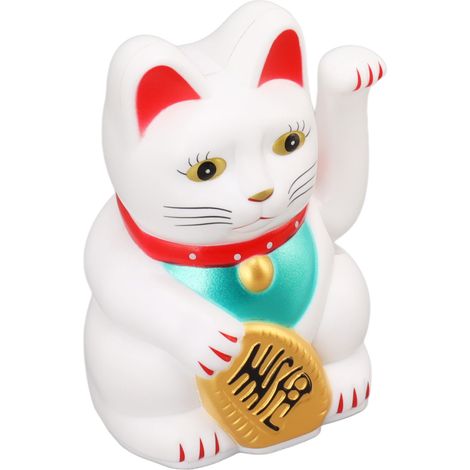 Chat porte-bonheur décoratif de 10 cm (4 pouces) avec main faisant signe de la main, idéal pour la maison, le bureau ou comme cadeau (blanc). (1/5)