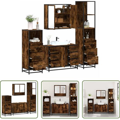 vidaXL 4-tlg. Badmöbel-Set Räuchereiche Holzwerkstoff