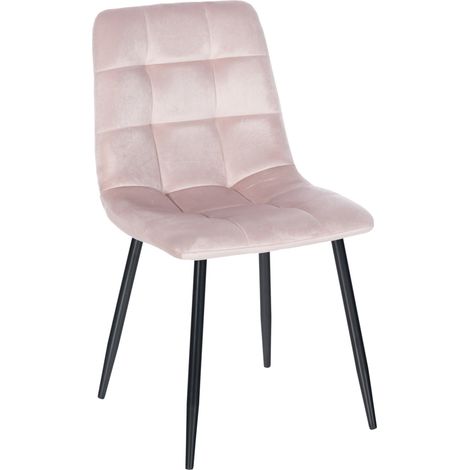 Chaise de salle à manger x1 coutures forme carrées en velours rose clair pieds en métal noir 100001958