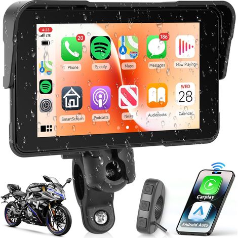 5 Pouces Écran pour Moto avec Commande au Guidon, Support Amovible, Moniteur sans Fil Radio Étanche IP68 Contrôle de la Pression des pneus (1/5)