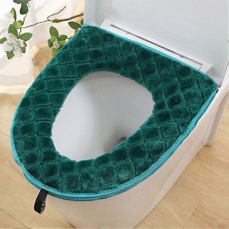 Housse de siège de toilette plus épaisse, chaude pour l'hiver, avec coussinet en chenille, fermeture éclair, lavable, élastique et douce. (1/5)