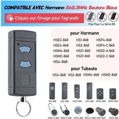 Deux émetteurs de garage à bouton bleu, 868 MHz, compatibles avec HORMANN HSE2 HSM4 HSE4 Tubauto HS4 (1/3)