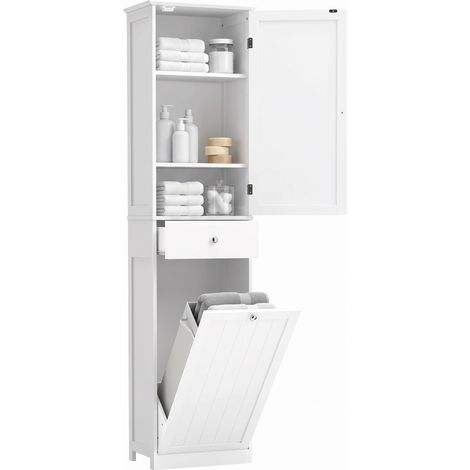 Meuble de salle de bain - HOMCOM - tiroir, panier à linge, étagère réglable, style moderne - bois - 45 x 30 x 180 cm - blanc (1/5)