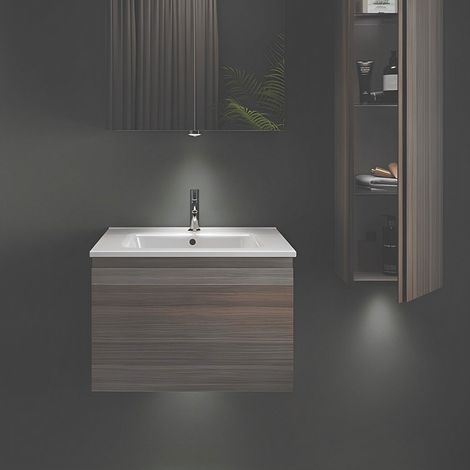 RAK Joy Uno Moka Walnut 600mm Wall Hung Single Drawer Vanity Unit - UNOWH060MOK (1/5)