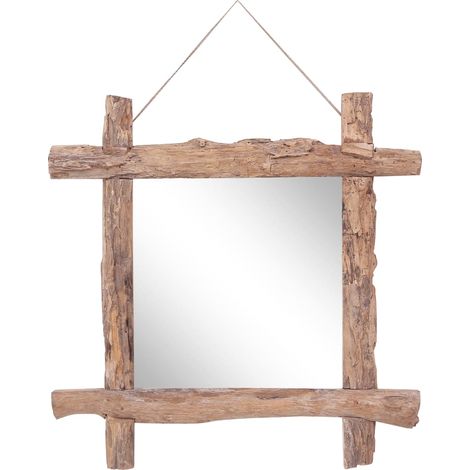 Miroir à bûches Naturel 70x70 cm bois de teck recyclé