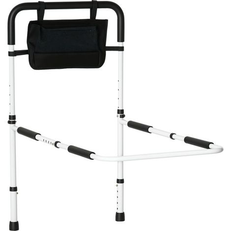 Verstellbares Bettstützgitter mit 5 Höheneinstellungen, Aufbewahrungstasche, 52 x 85–95 x 71–102 cm, weiß/schwarz (1/5)