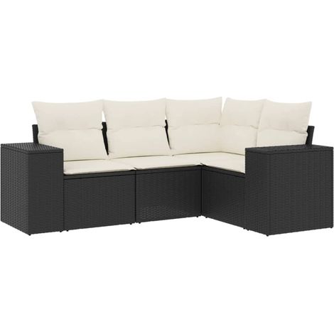 Salon de jardin 4 pcs avec coussins noir résine tressée (1/3)