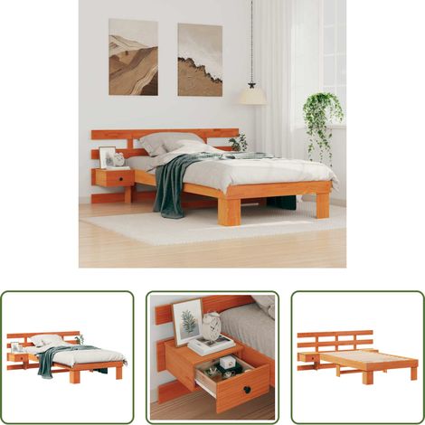 Plattformbett - Bettrahmen Wachsbraun 90 x 190 cm Massives Kiefernholz (1/5)