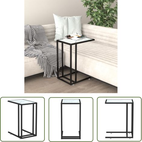 The Living Store Table d'appoint ordinateur Marbre blanc 50x35x65cm Verre trempé - Table D'appoint - Table Basse - Meuble Informatique - Table Design - Table Blanche (1/5)