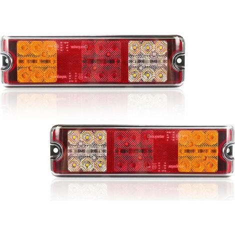 2 luces traseras LED para remolque de 12 V, con certificación E, impermeables, para coche, 5 funciones: luz de freno, luz de giro, luz de marcha atrás, luz de posición, reflector. (1/5)