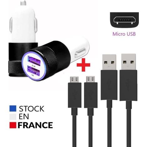 Pack chargeur de voiture - PH26 - Realme 3 - Chargement ultra-rapide x2 - 2 câbles micro USB - Noir - AquaForge (1/4)